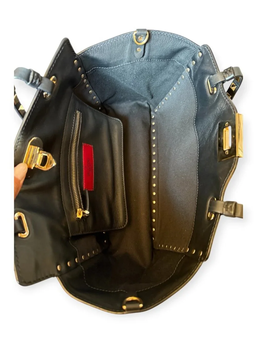 Valentino Garavani Rockstud Small Leather Tote | Black w/ Dustbag - Picture 5 of 7